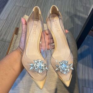 Schutz heels clear and tan with crystal decor nwot/box size 6.5b